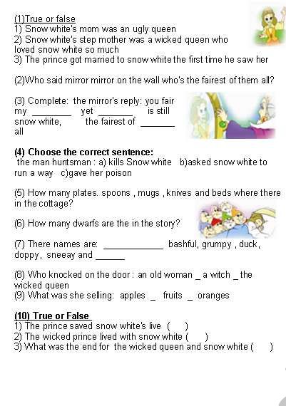 Snow white the fairy tale worksheet