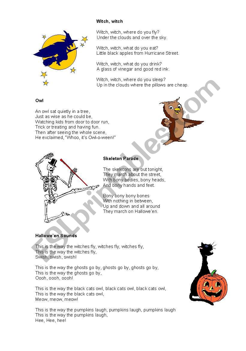 Halloween poems worksheet