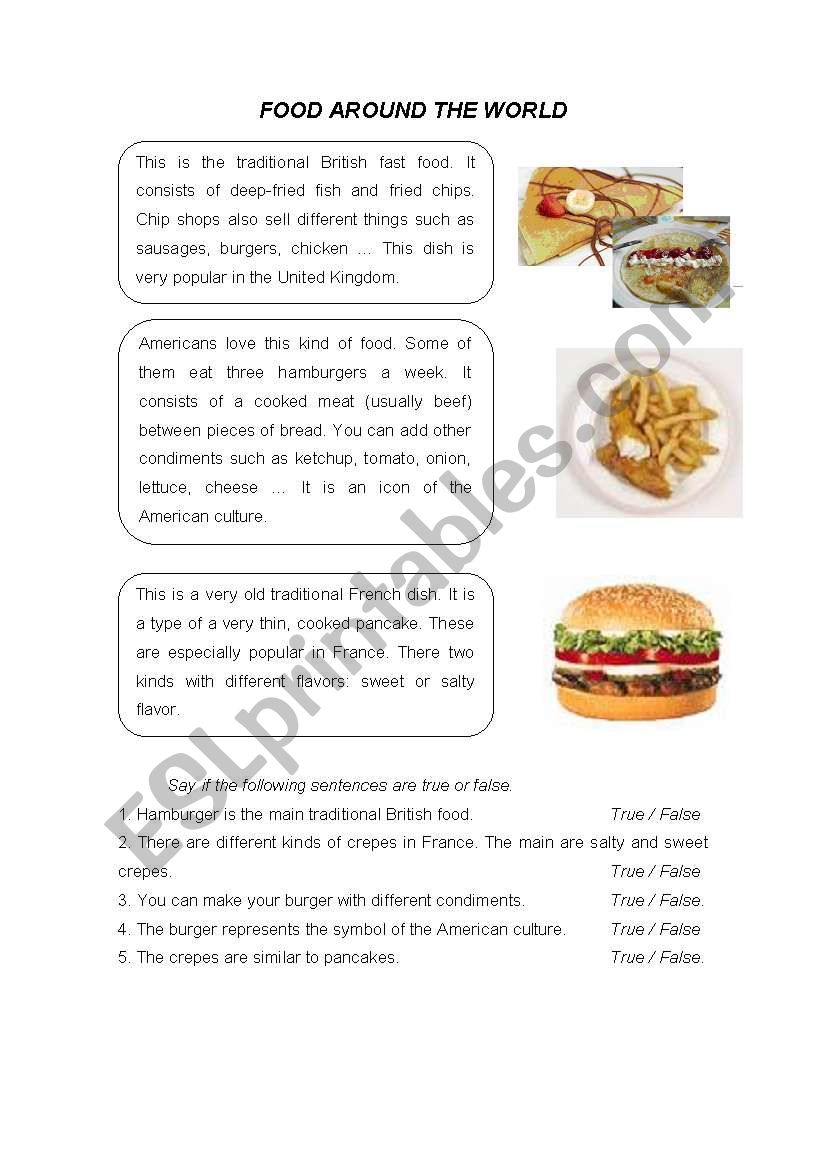 Food around the world worksheet