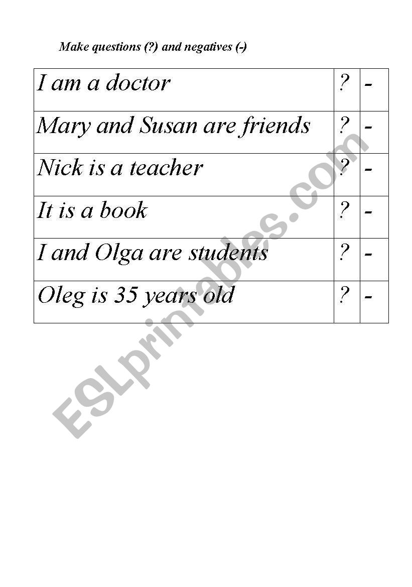 verb to be worksheet