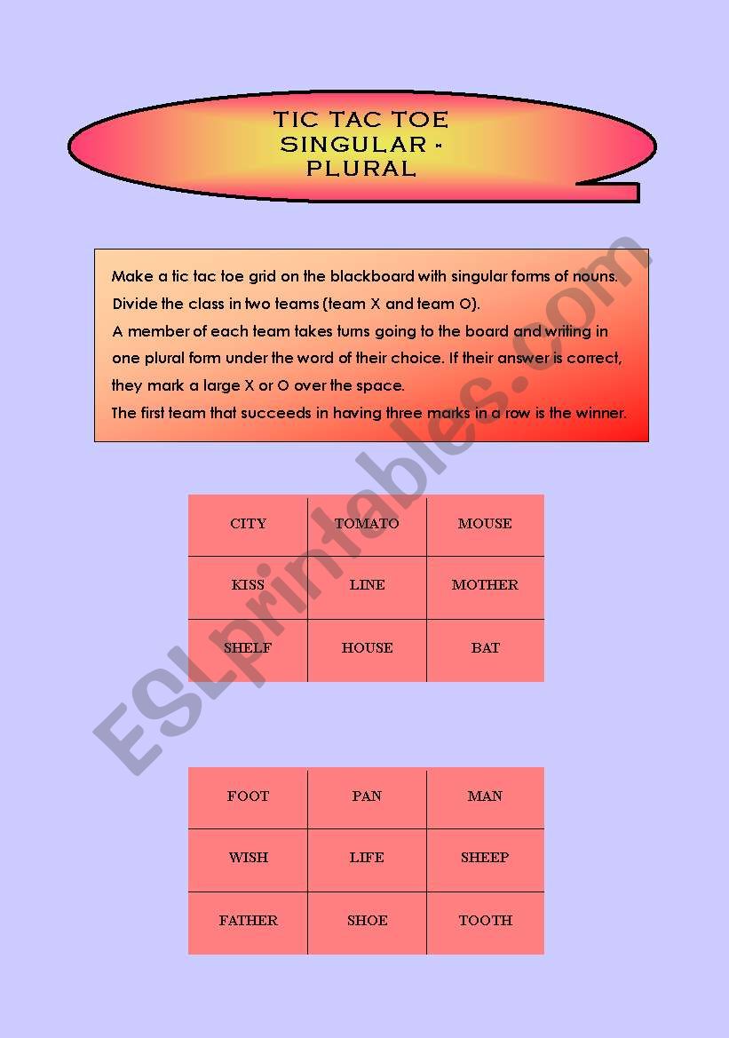 TIC, TAC, TOE - SINGULAR PLURAL