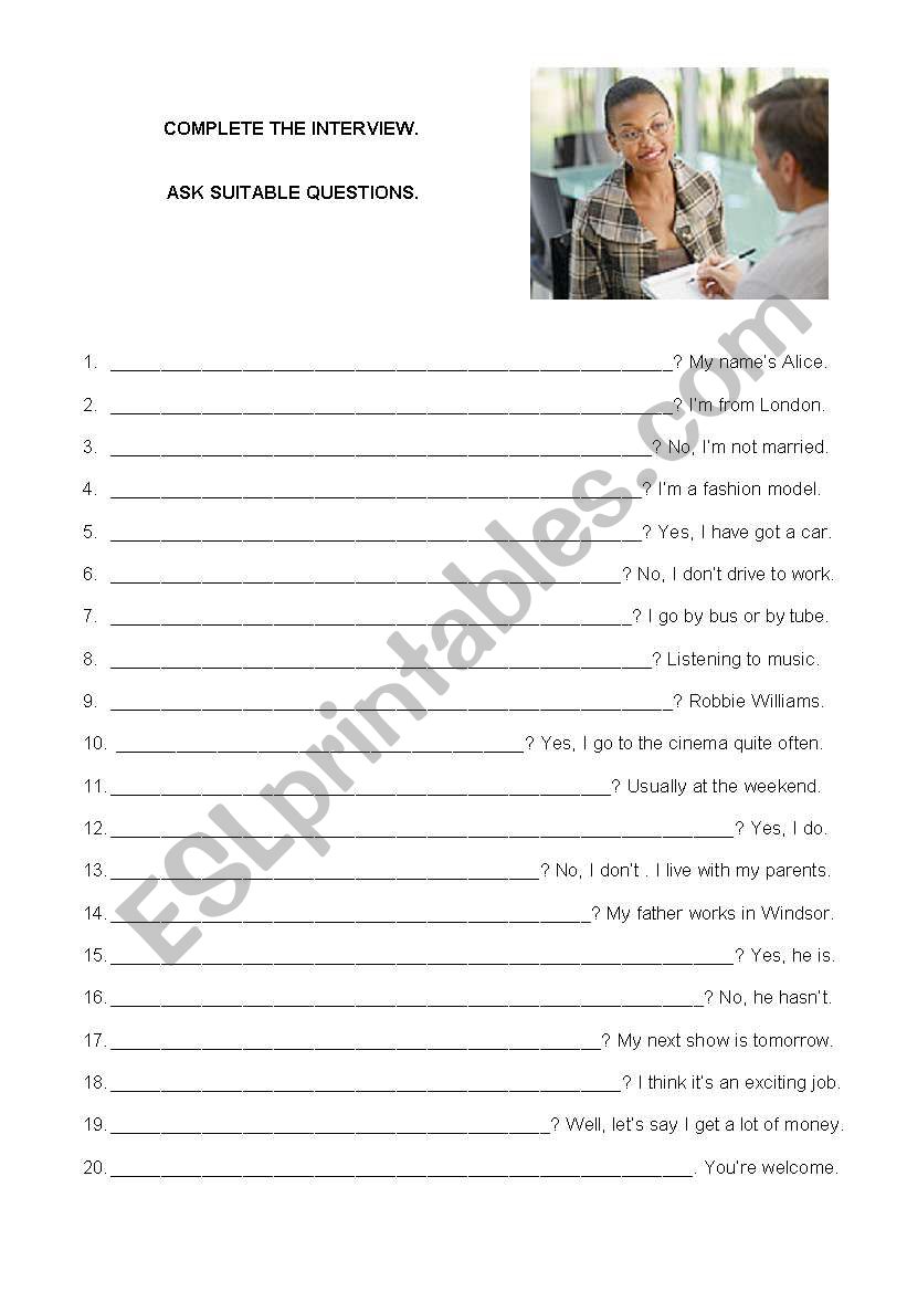 An interview worksheet