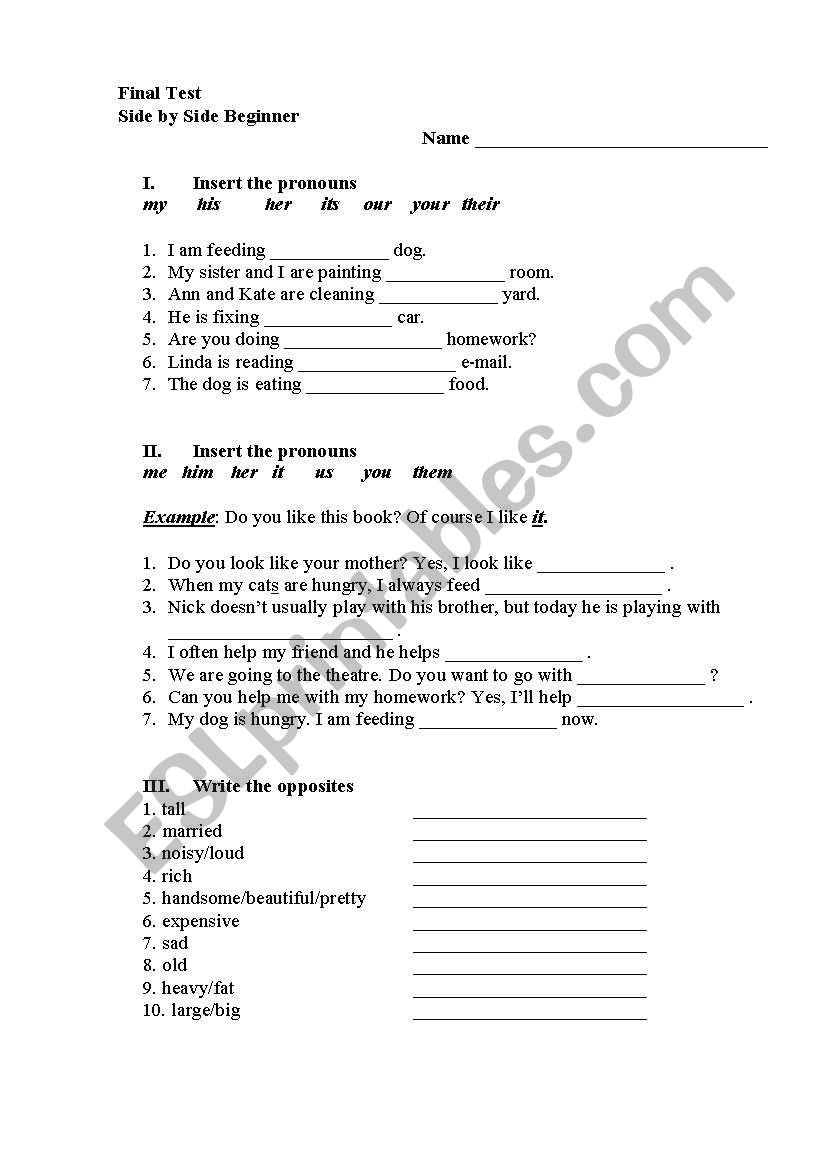 final test for beginners worksheet