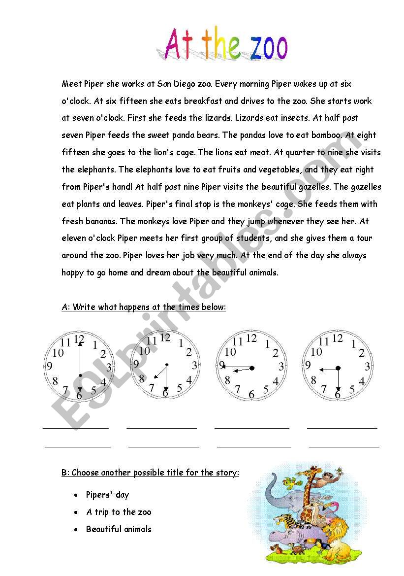 At the Zoo (2 pages worksheet)