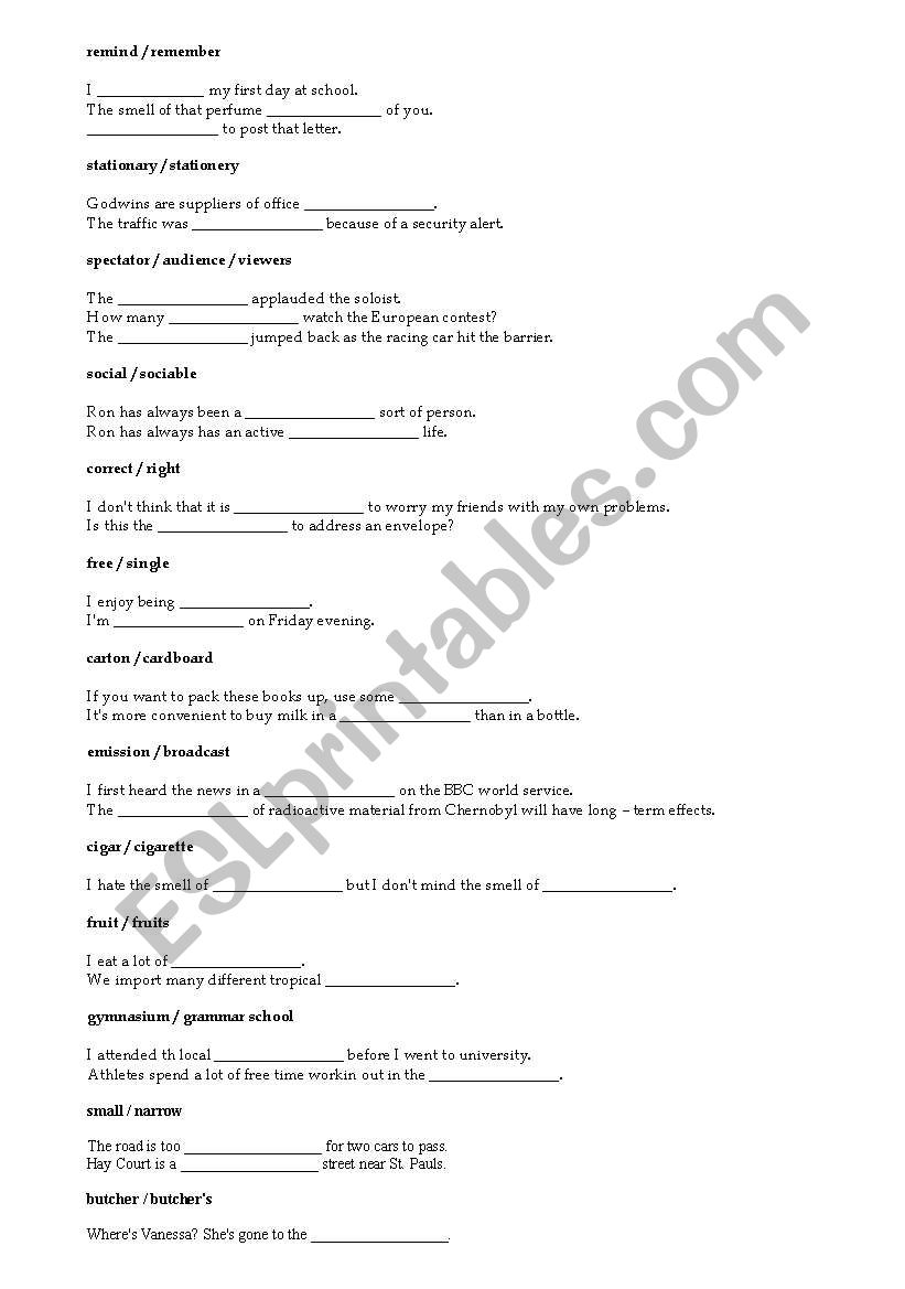 Confusing words worksheet