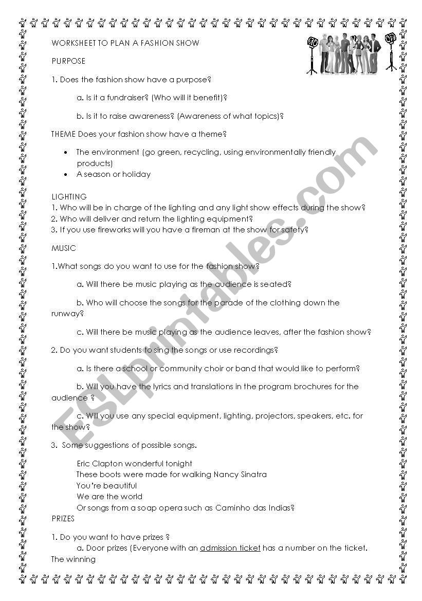 Fundraiser or multidisciplinary project: Fashion Show planning guide checklist worksheet