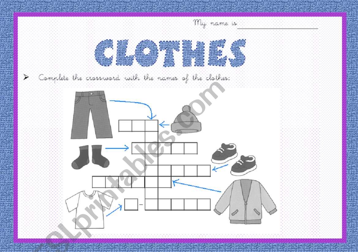 Clothes cross-word worksheet