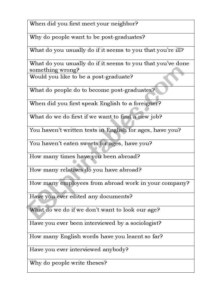 various topics for discussion worksheet