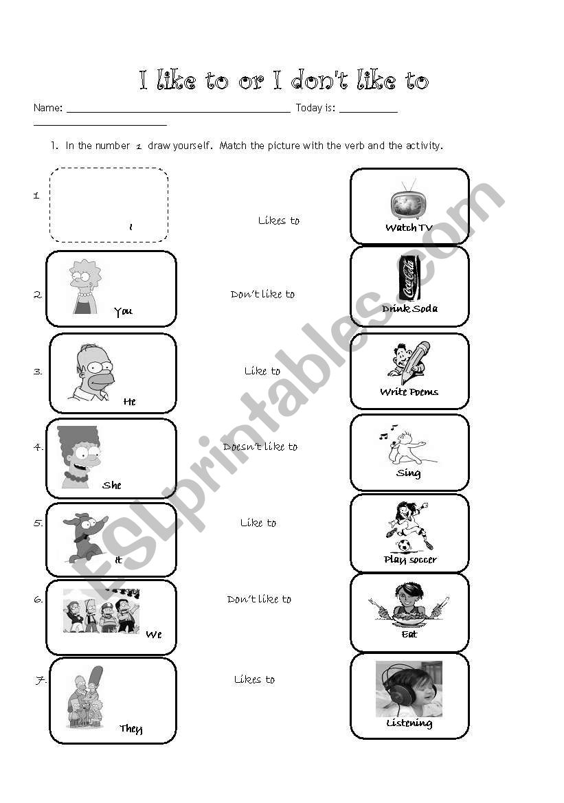 Likes and Dislikes worksheet