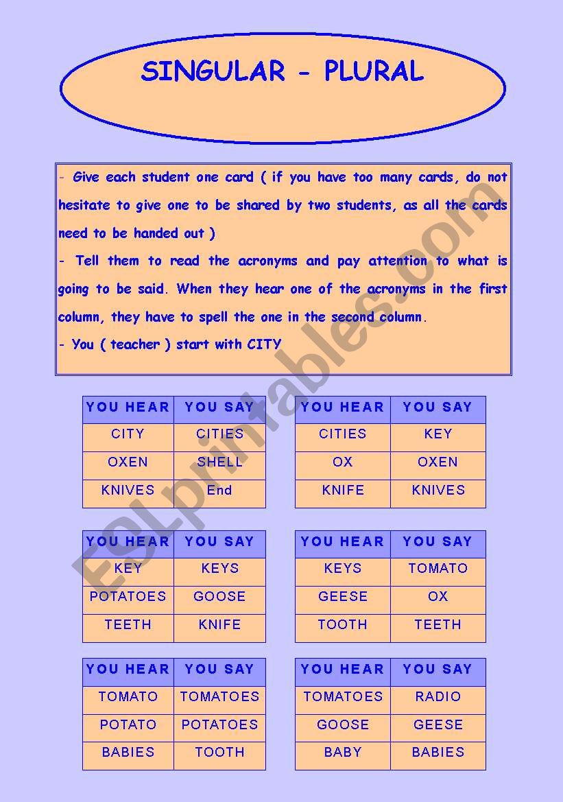 SINGULAR - PLURAL worksheet