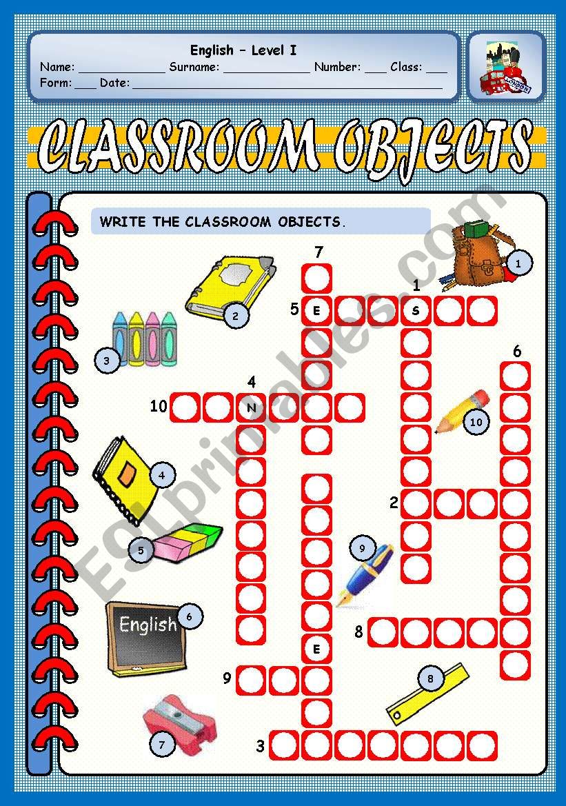 CLASSROOM OBJECTS worksheet