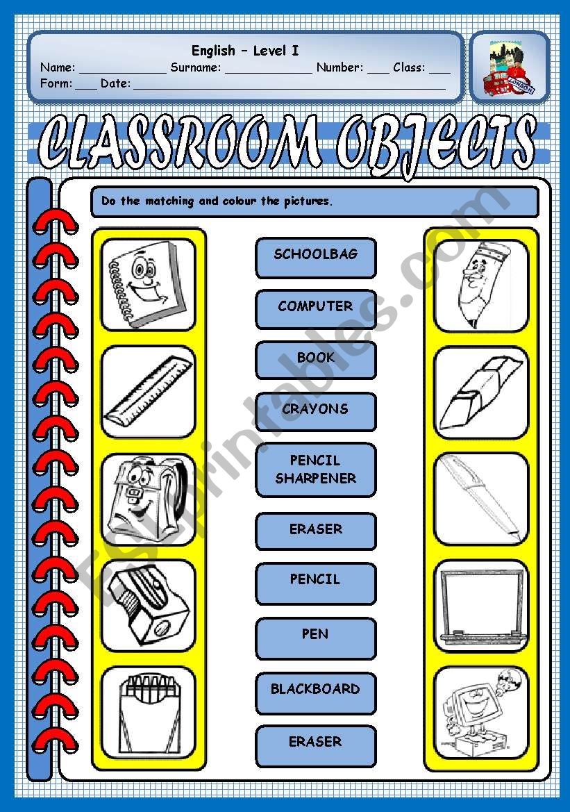 CLASSROOM OBJECTS worksheet