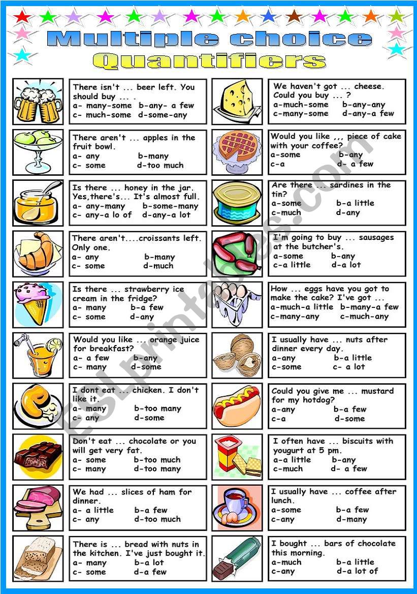 QUANTIFIERS -MULTIPLE CHOICE (B&W VERSION INCLUDED)