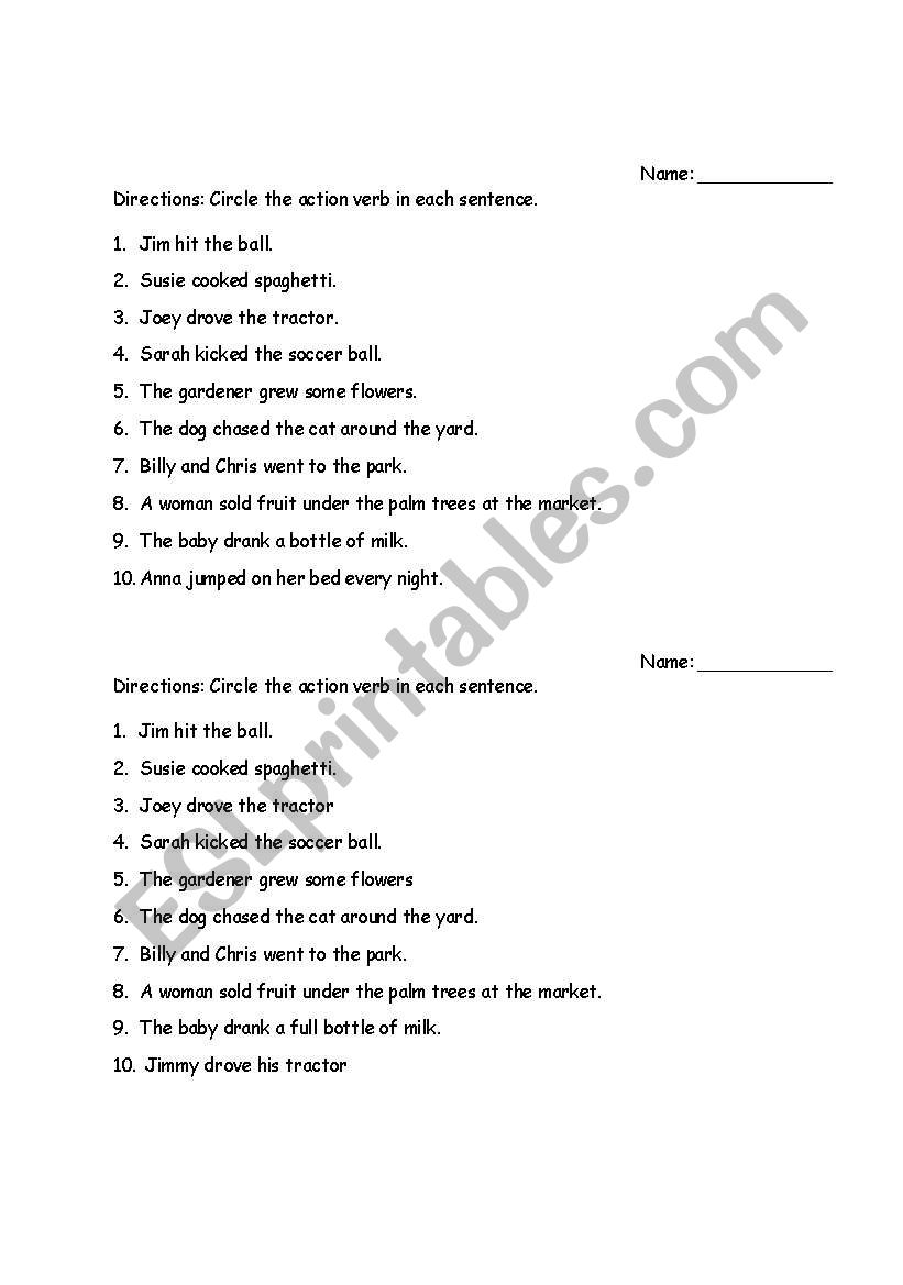 Action Verbs worksheet