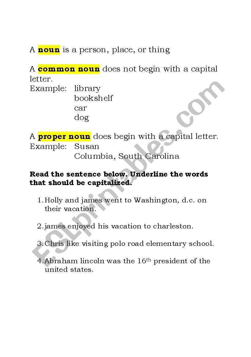 Nouns Practice worksheet