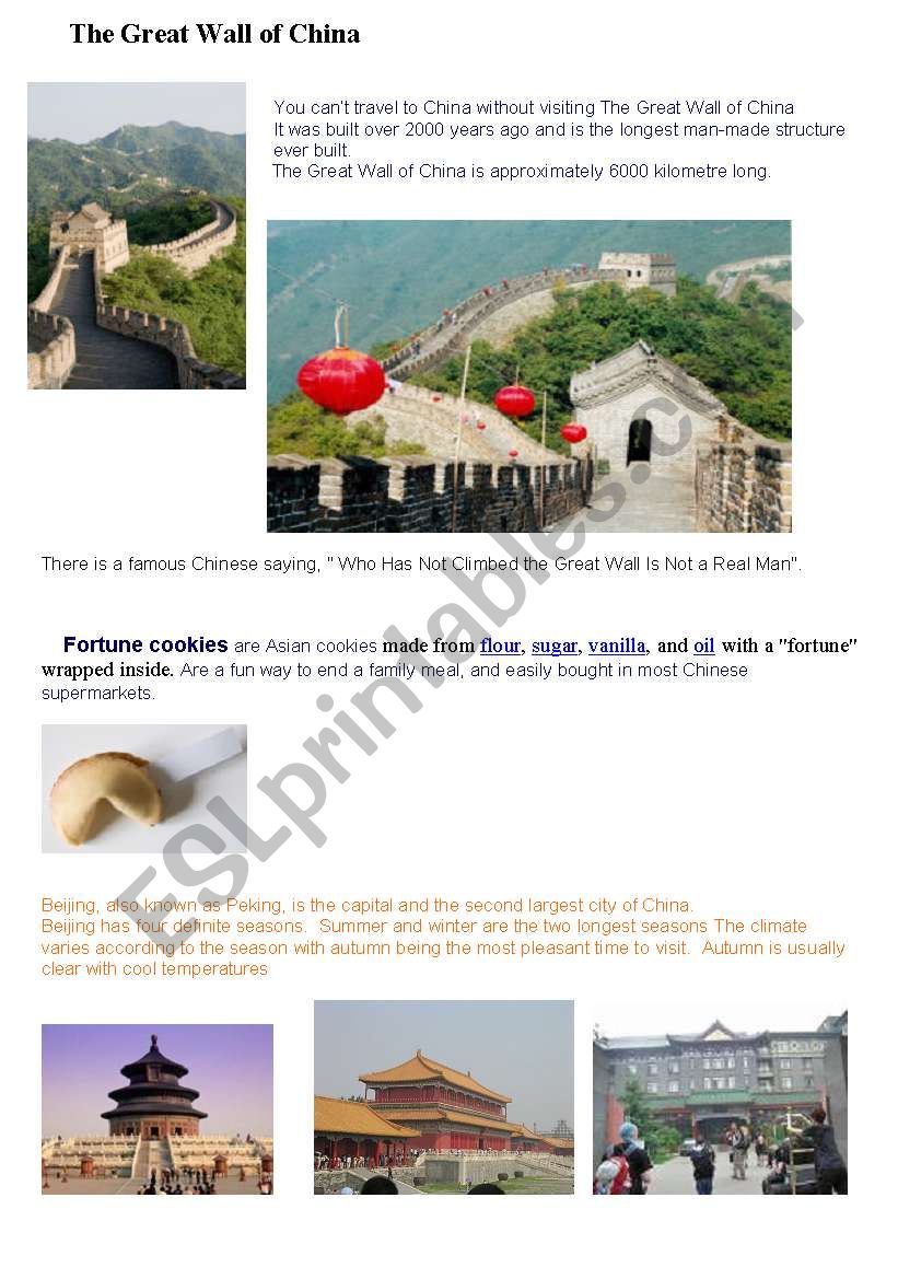 China facts worksheet