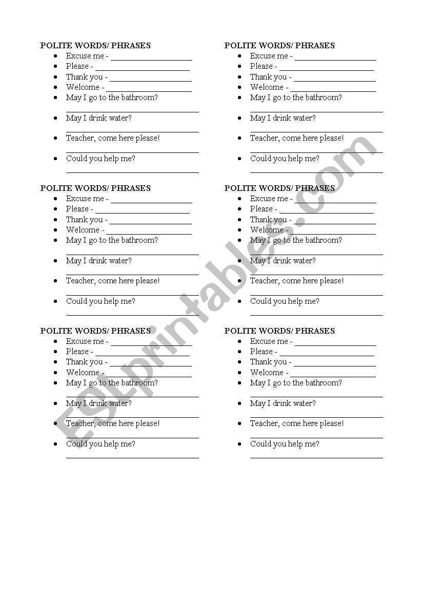 Polite words worksheet