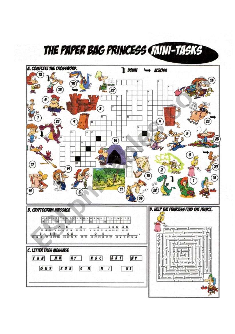 Paper Bag Princess by Robert Munsch_Crossword & Mini-Tasks