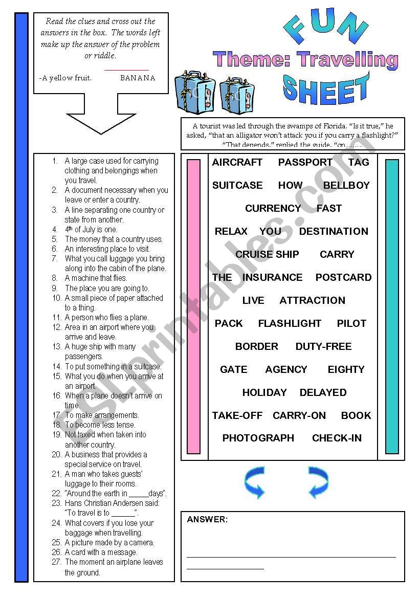 Fun Sheet Theme: Travelling worksheet