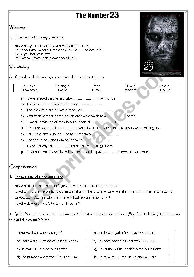 the-number-23-esl-worksheet-by-pablo-y-romi