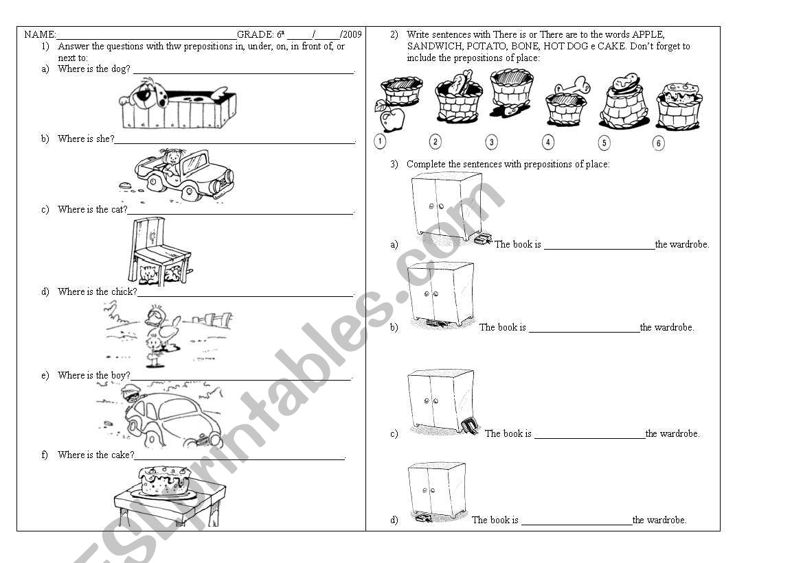 Prepositions of place worksheet