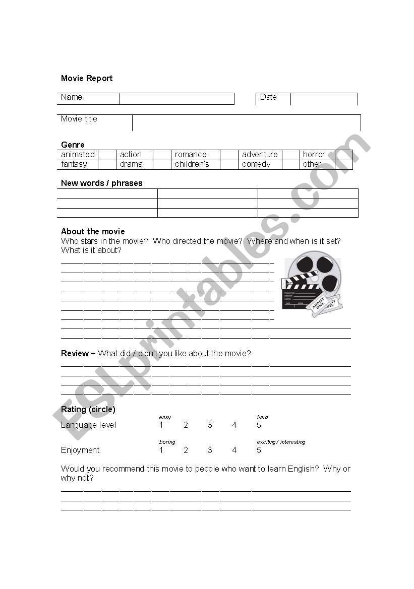 Movie Review Worksheet worksheet