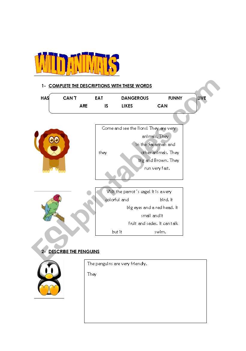 WILD ANIMALS - DESCRIPTIONS worksheet