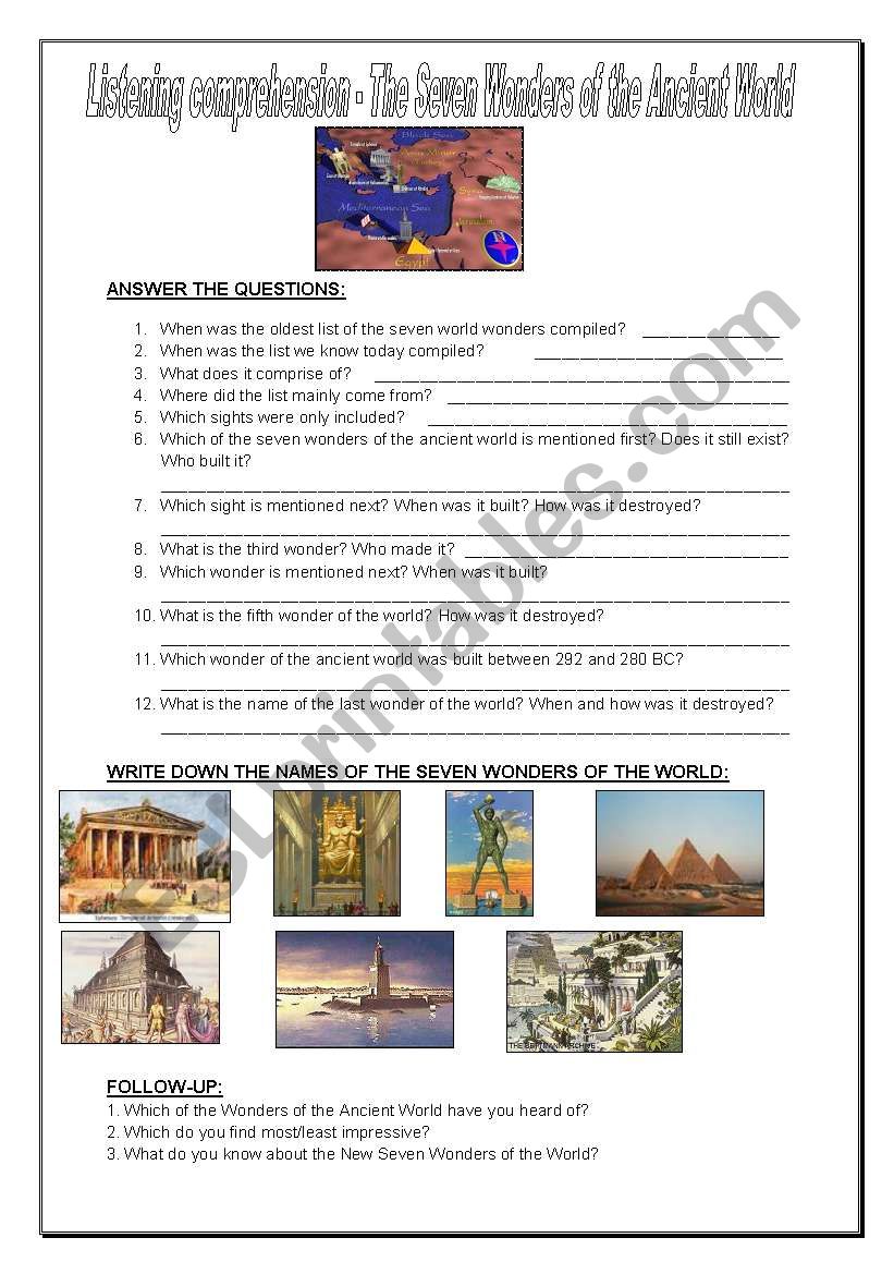 Seven Wonders of the World worksheet