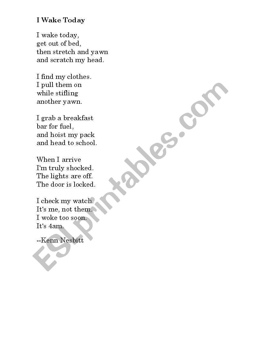 English Worksheets Funny Poems