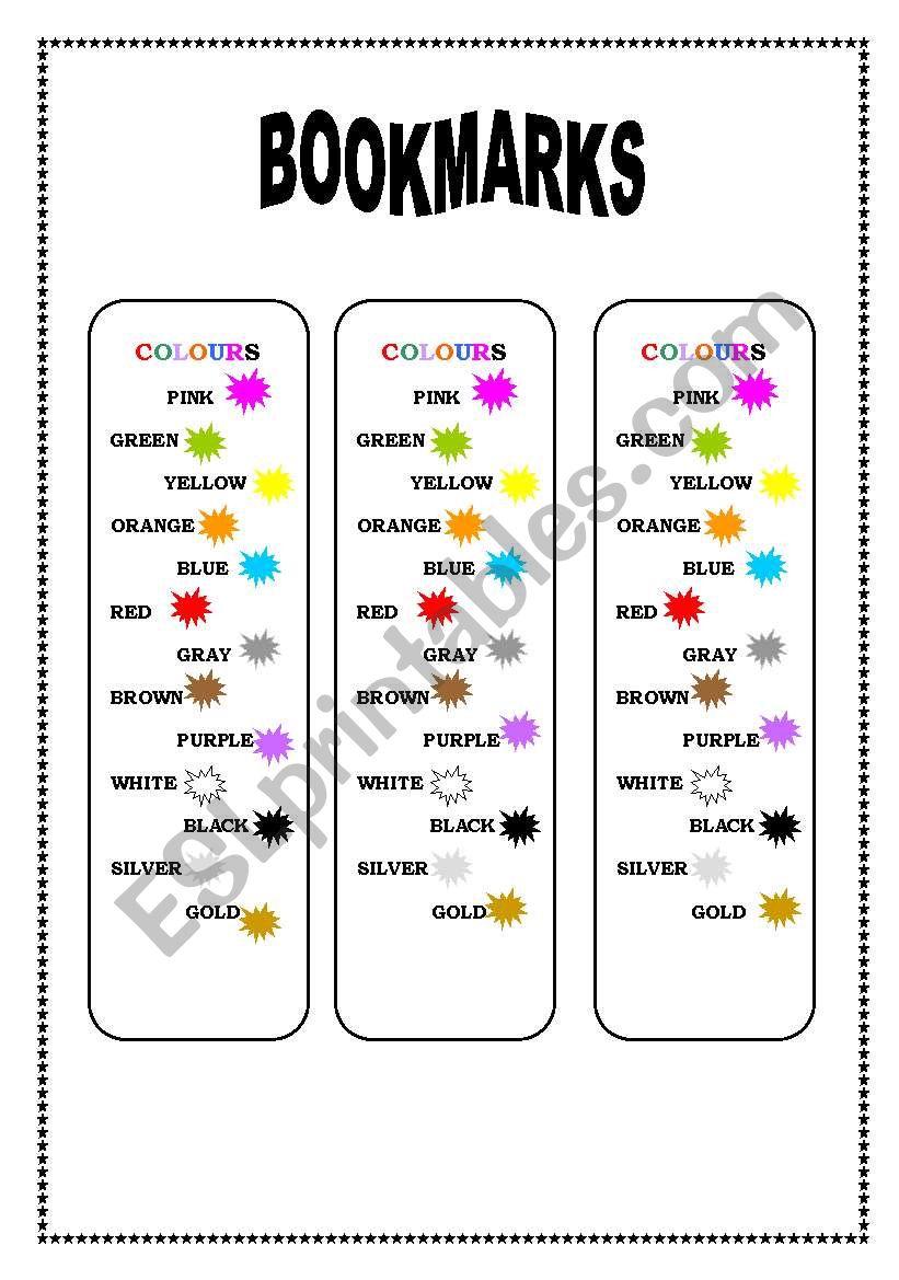 BOOKMARKS- COLOURS worksheet