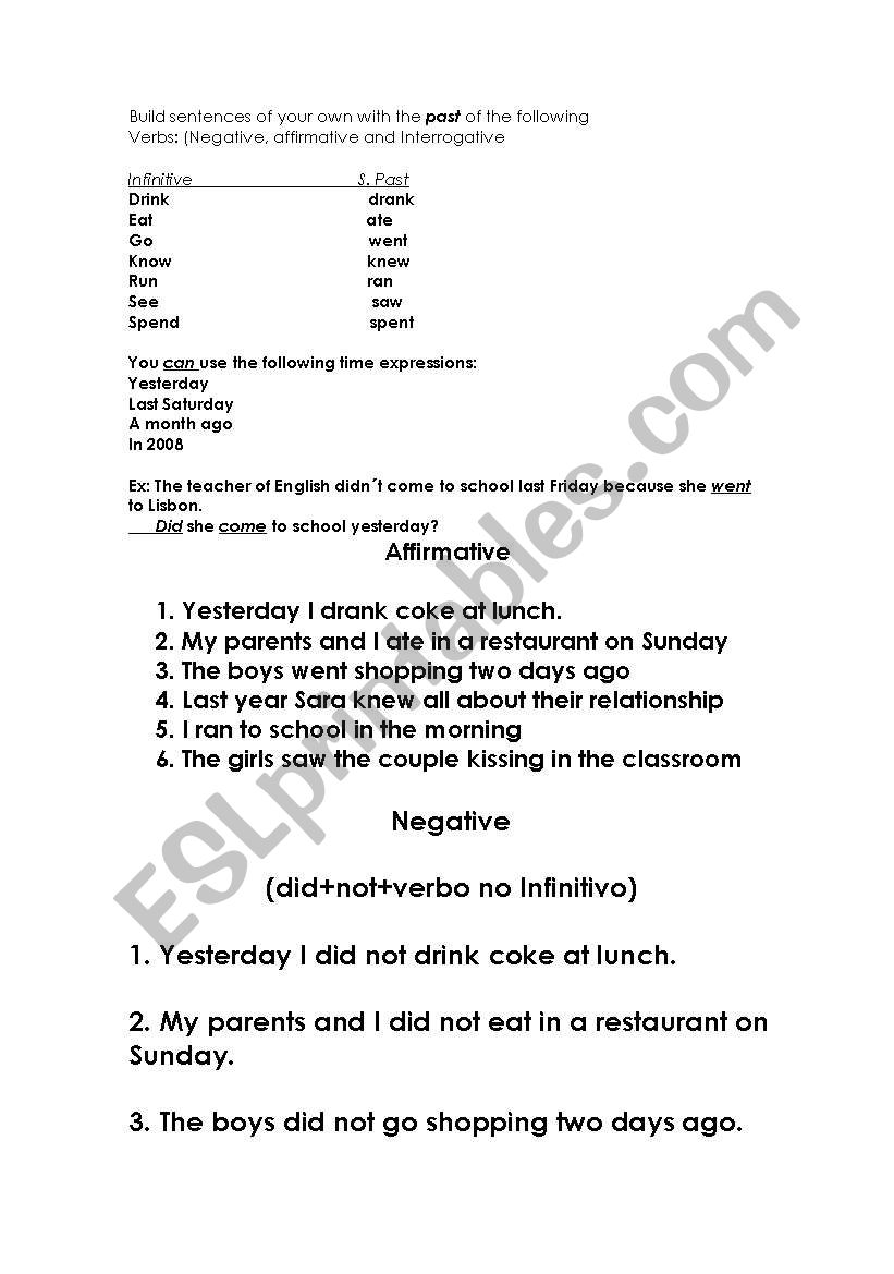 past simple exercises worksheet