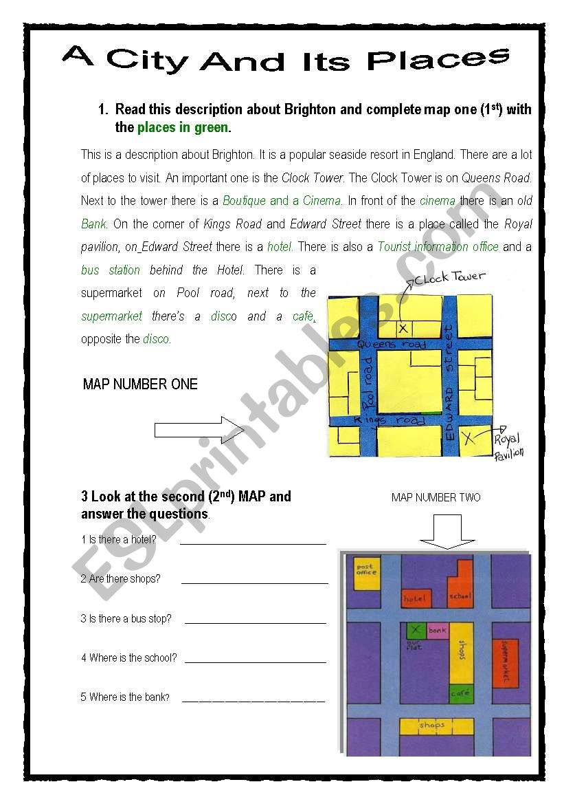 places in town worksheet