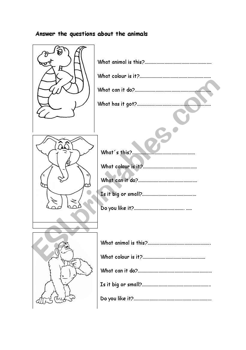 Answer the questions about the animals - ESL worksheet by mariadelarosa