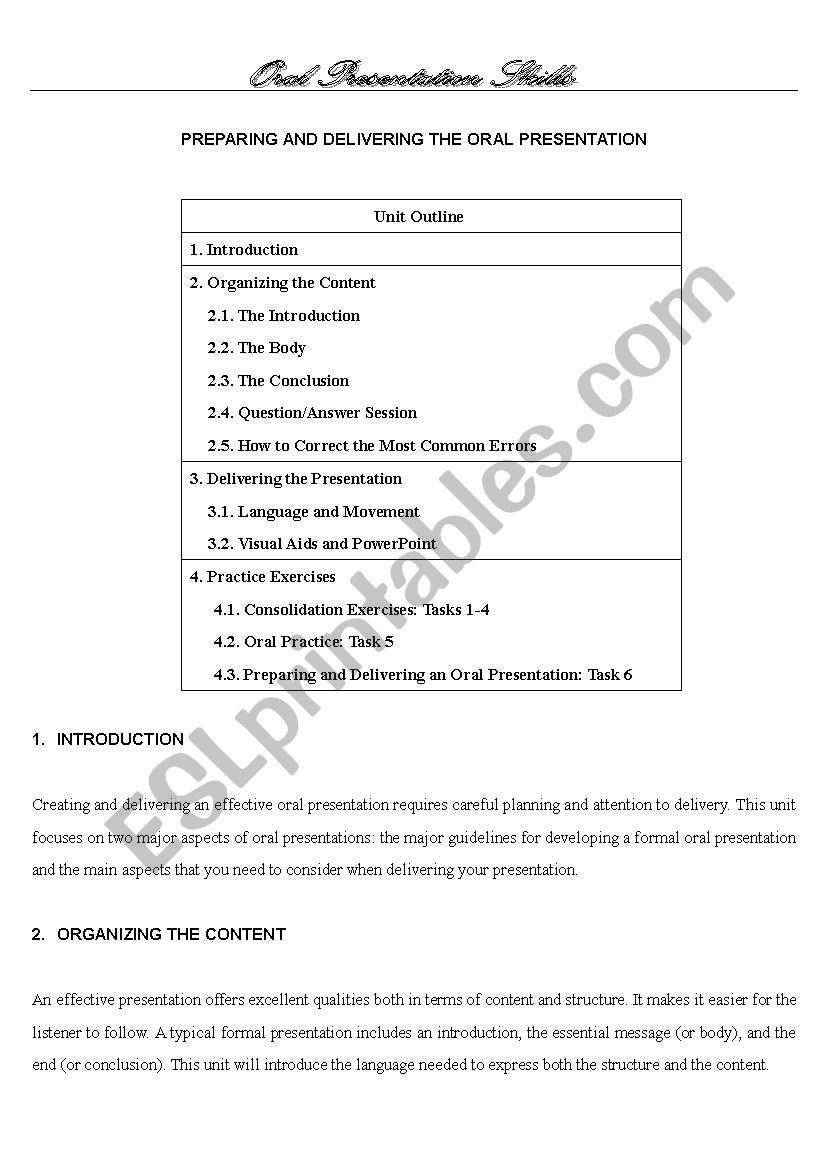 Preparing and Delivering an Oral Presentation