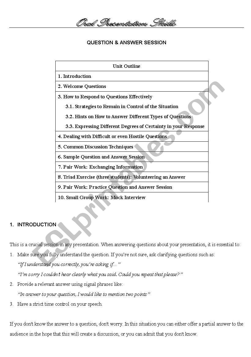 Oral Presentation Skills: Question and Answer Session