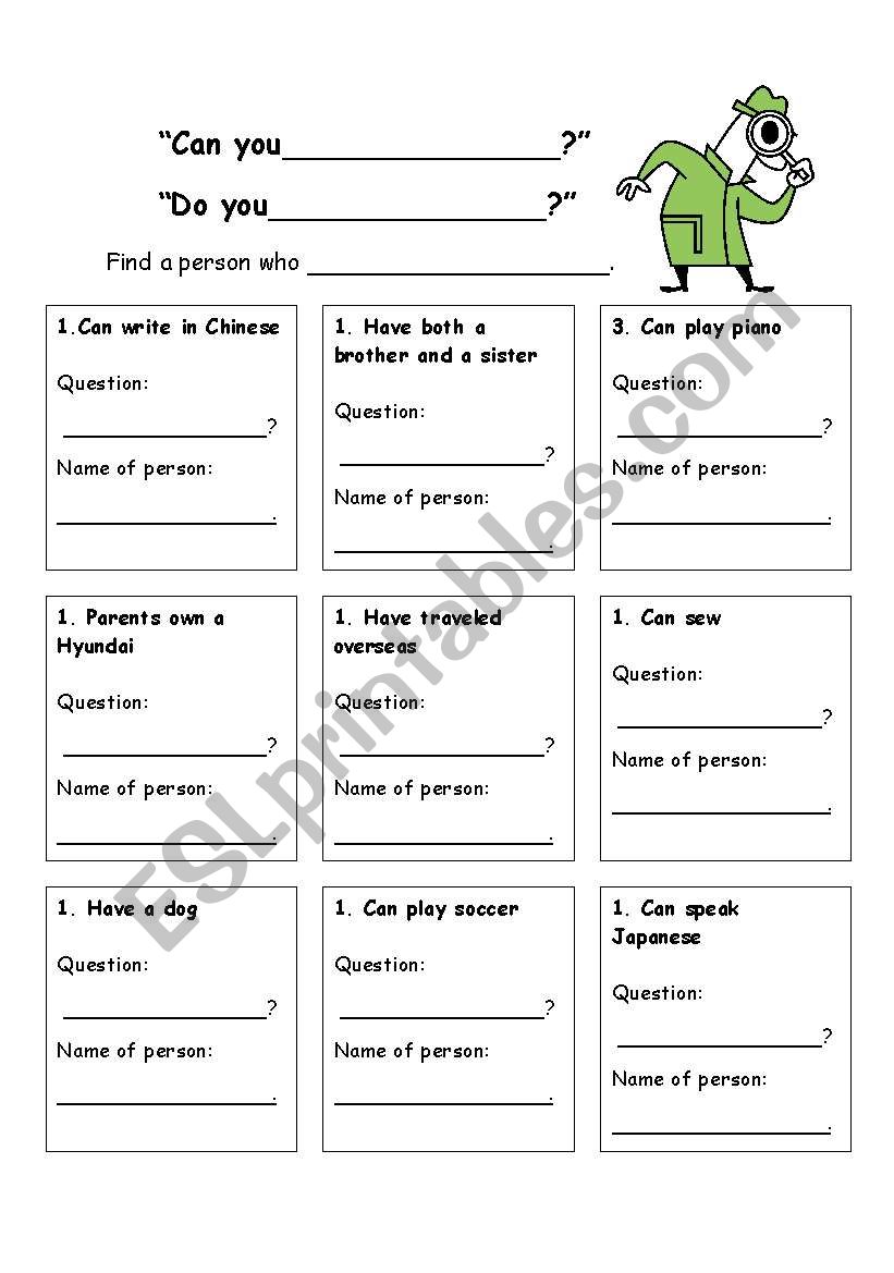 Can you? Bingo worksheet