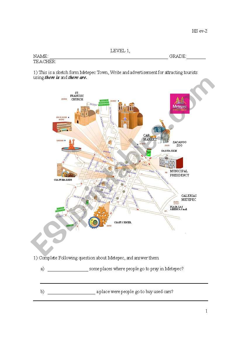 Town Places worksheet