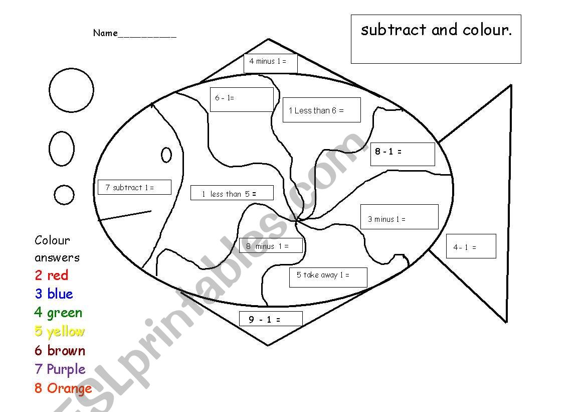 Subtract and colour worksheet