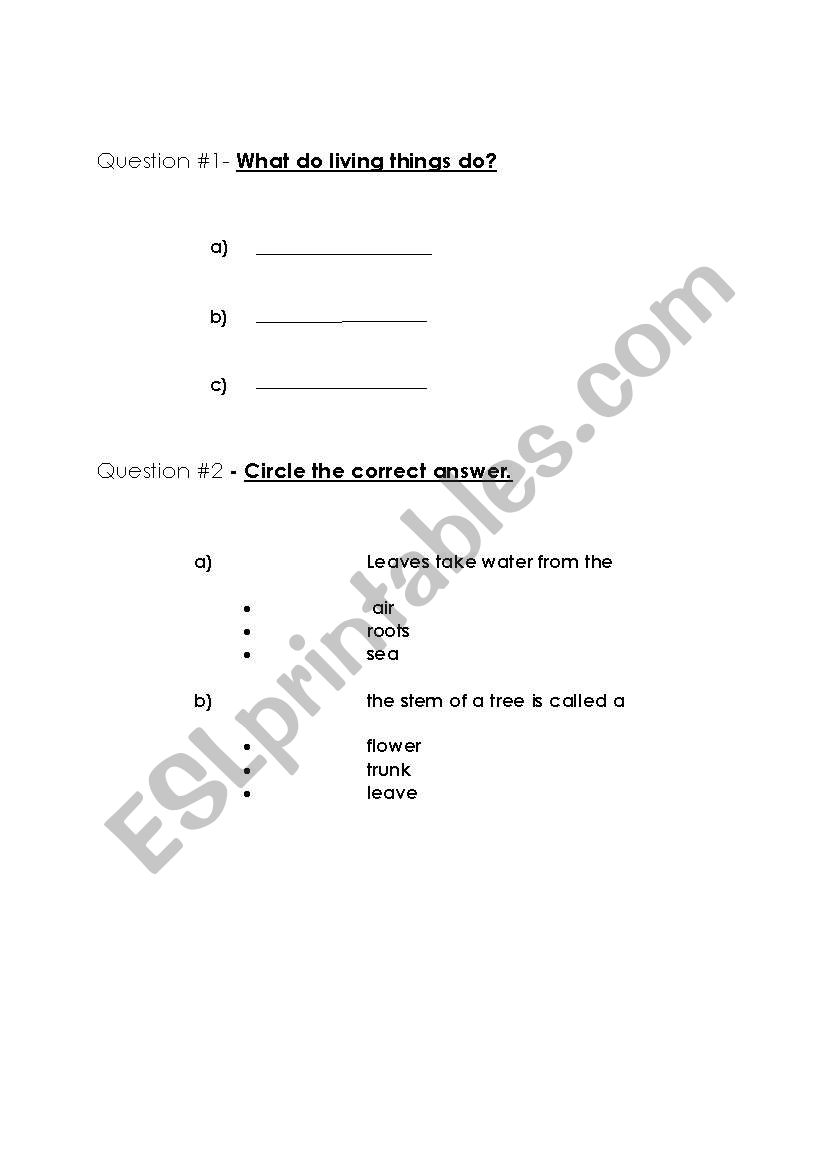 Science worksheet