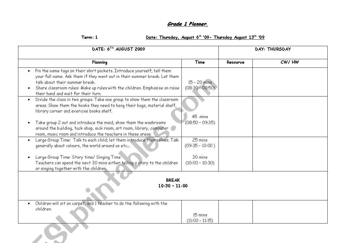 Week Planner worksheet