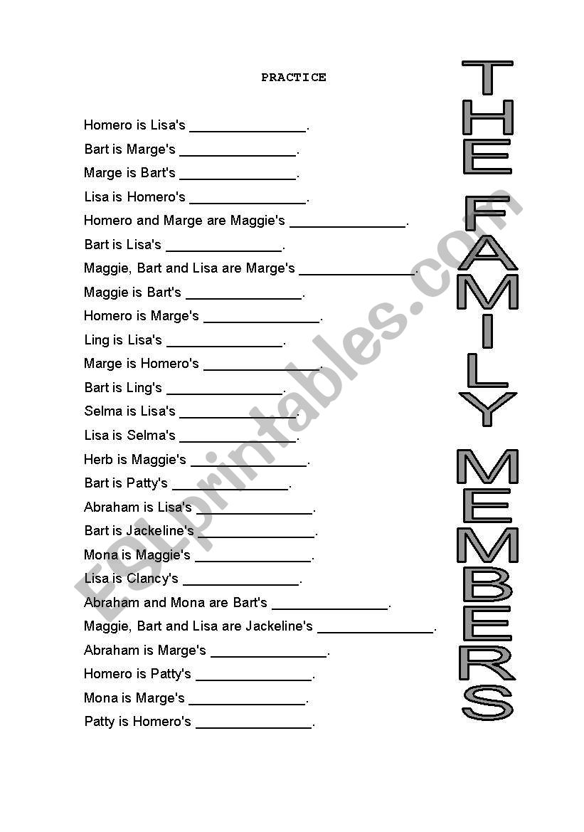 Family members worksheet