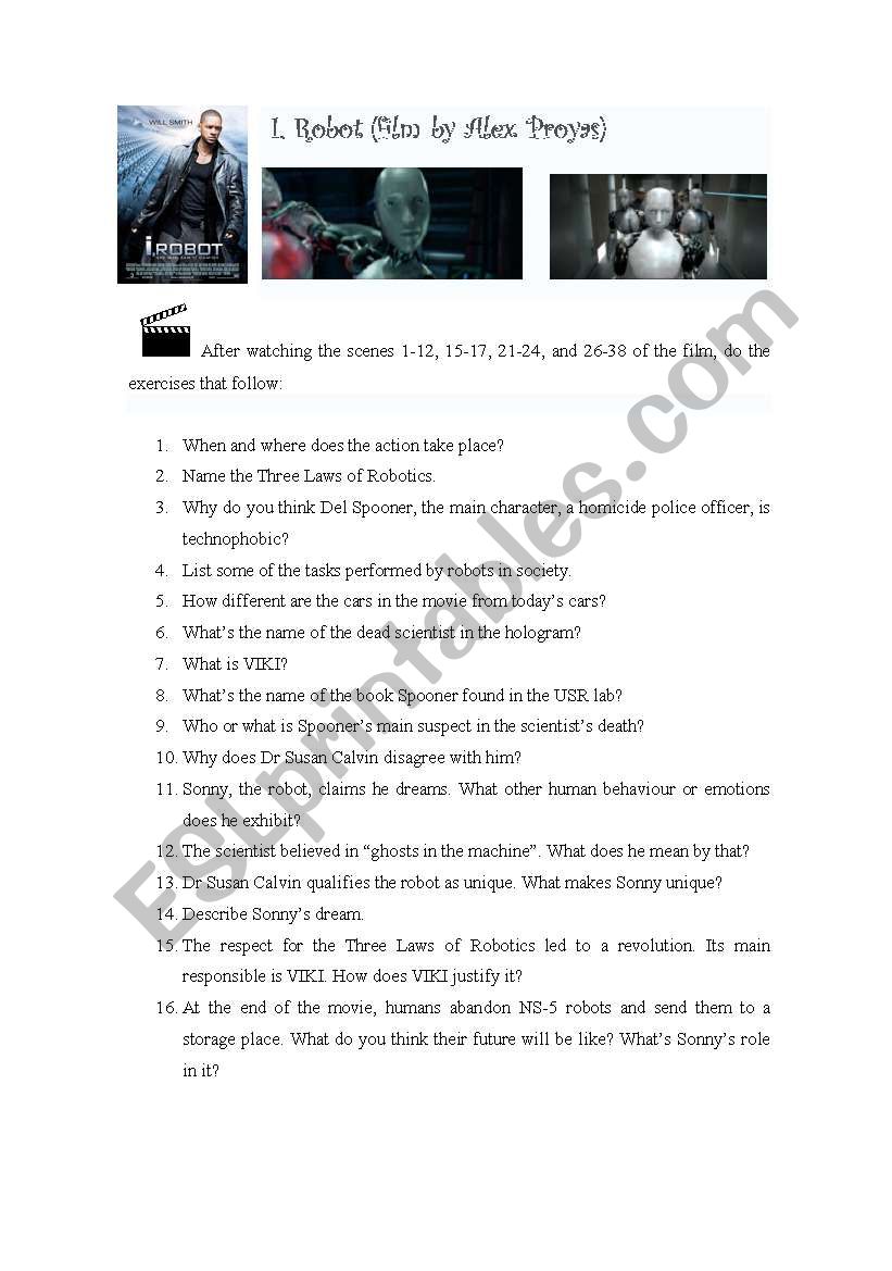 I Robot worksheet worksheet