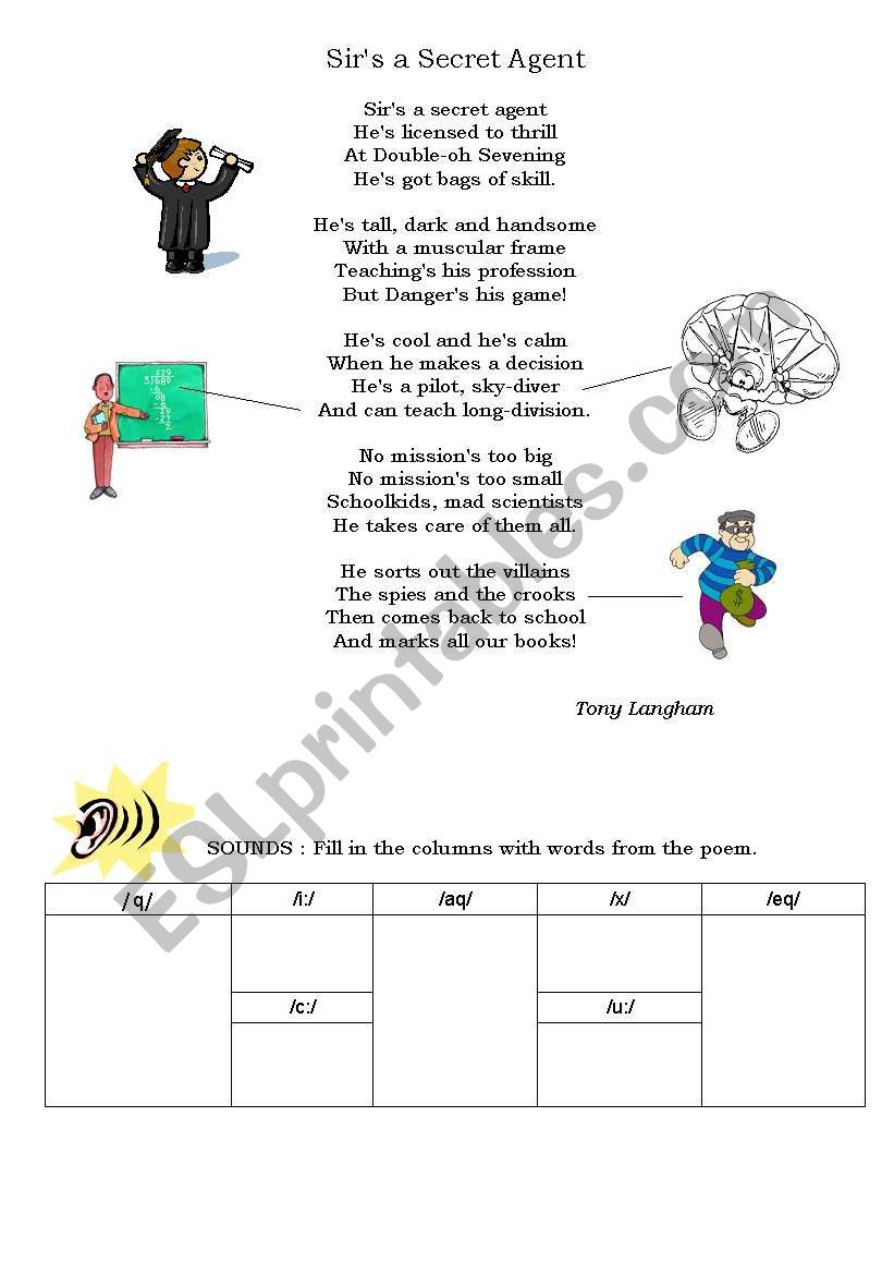 sirs a secret agent poem worksheet