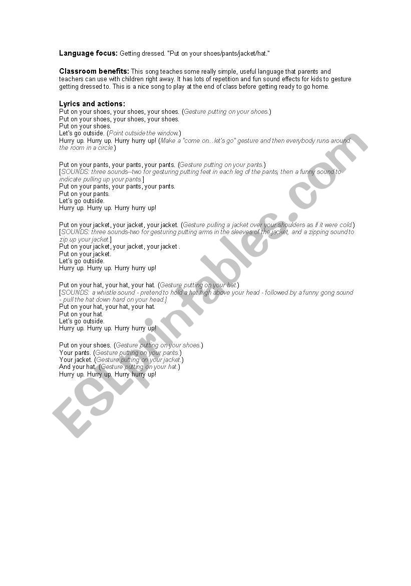 Put on your clothes. worksheet