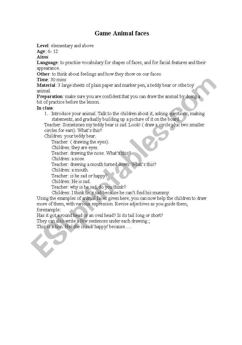 elementary game worksheet