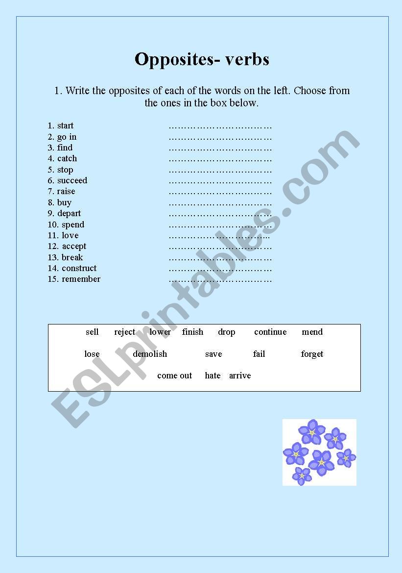 Opposites- verbs worksheet