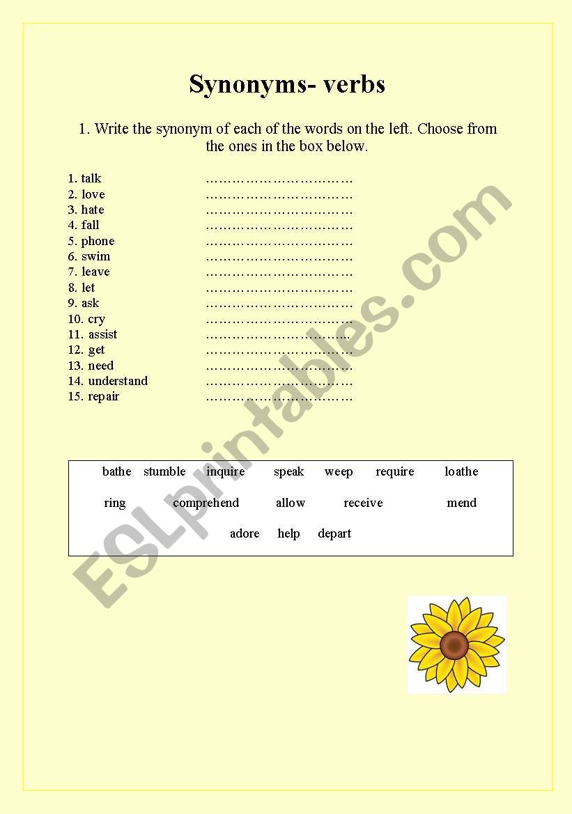 Synonyms-verbs worksheet