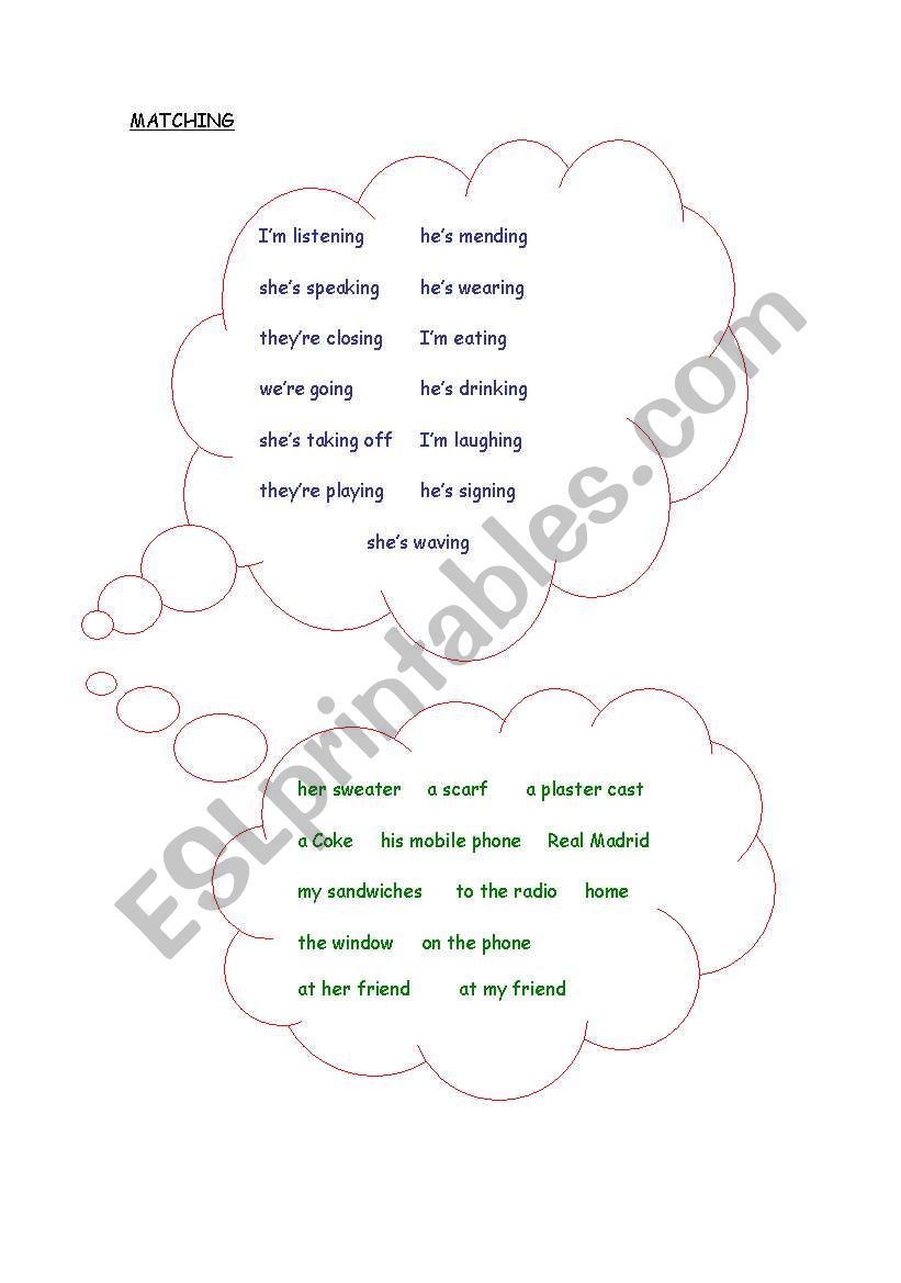 Matching activity - present continuous