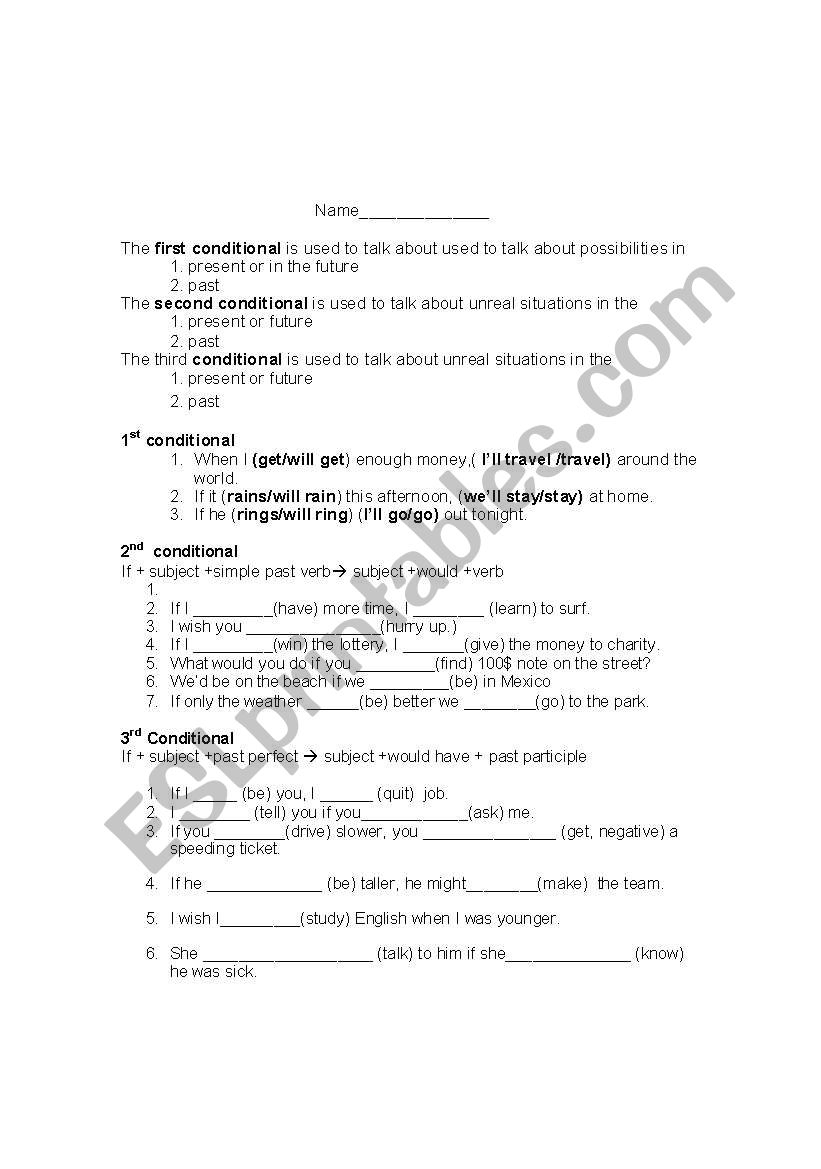 Conditional Quiz worksheet