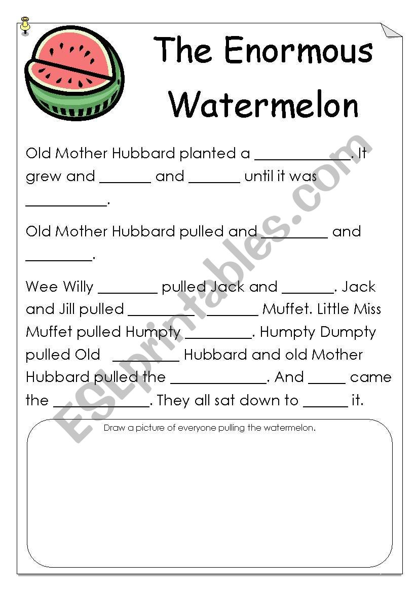 english-worksheets-the-enormous-watermelon-cloze-activity